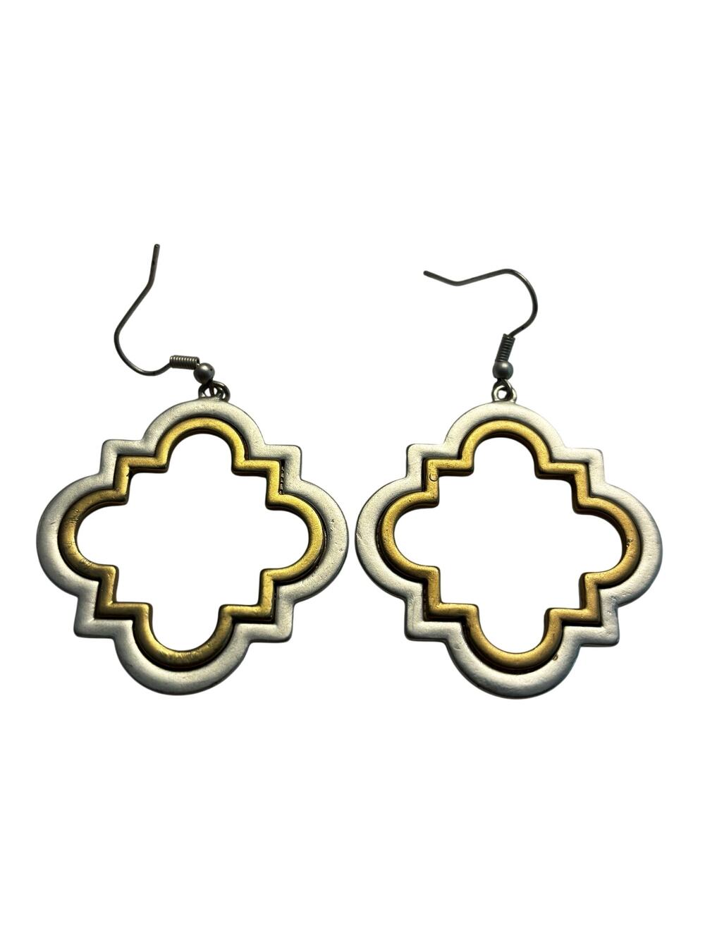 Pierced earrings brushed nickel & goldtone drop dangle fashion statement jewelry